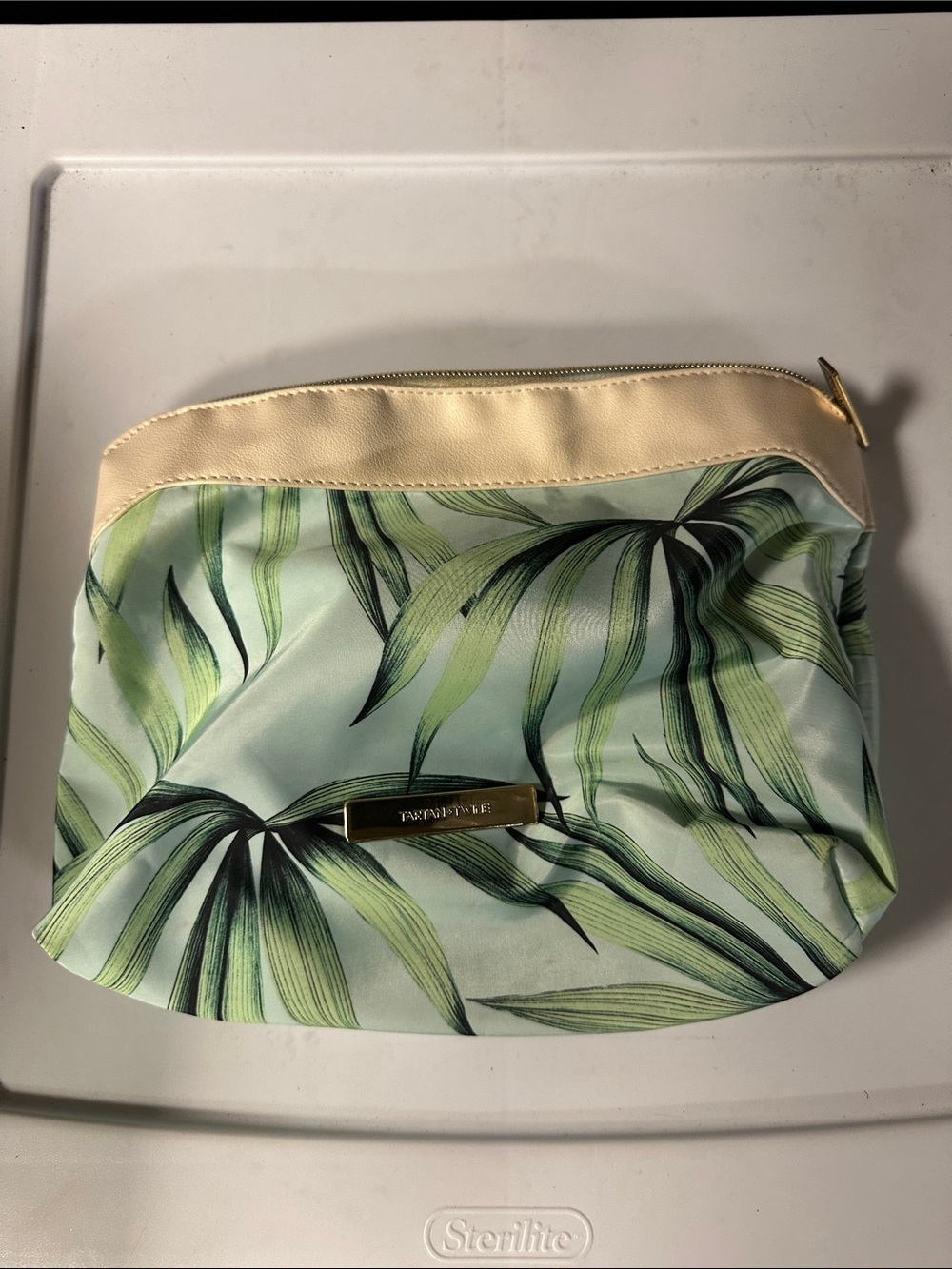 Tropical Leaf Cosmetic Pouch in Mint Green by Taryn & Hale